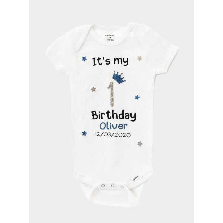 Personalized baby boy first birthday bodysuit