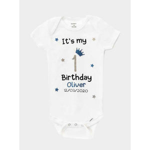 Personalized baby boy first birthday bodysuit