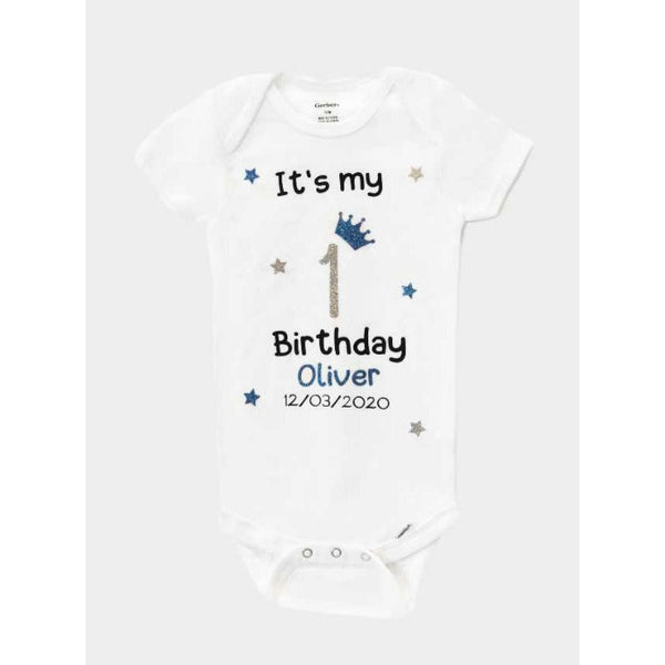 Personalized baby boy first birthday bodysuit