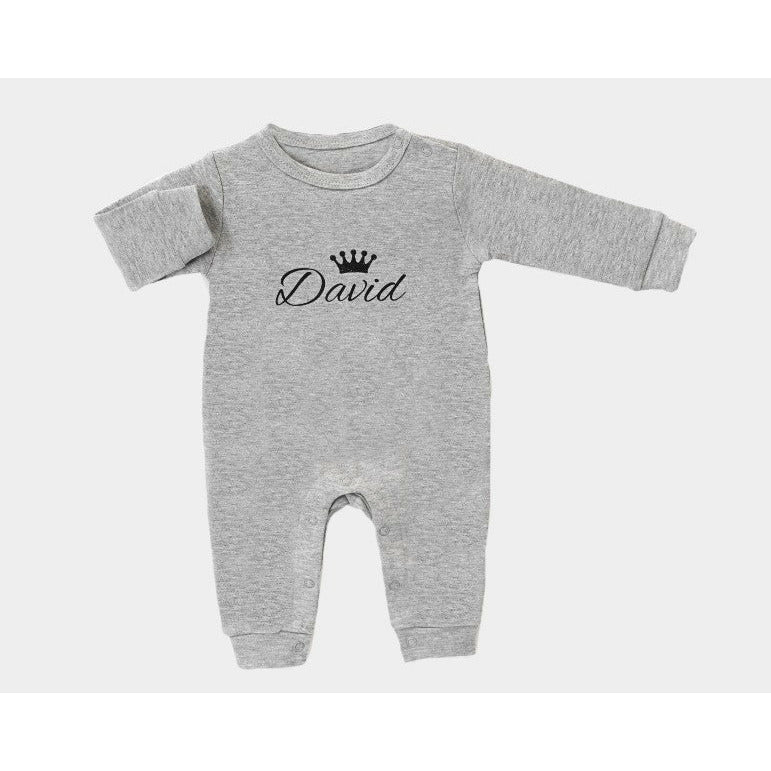 Personalized gray long sleeve baby romper